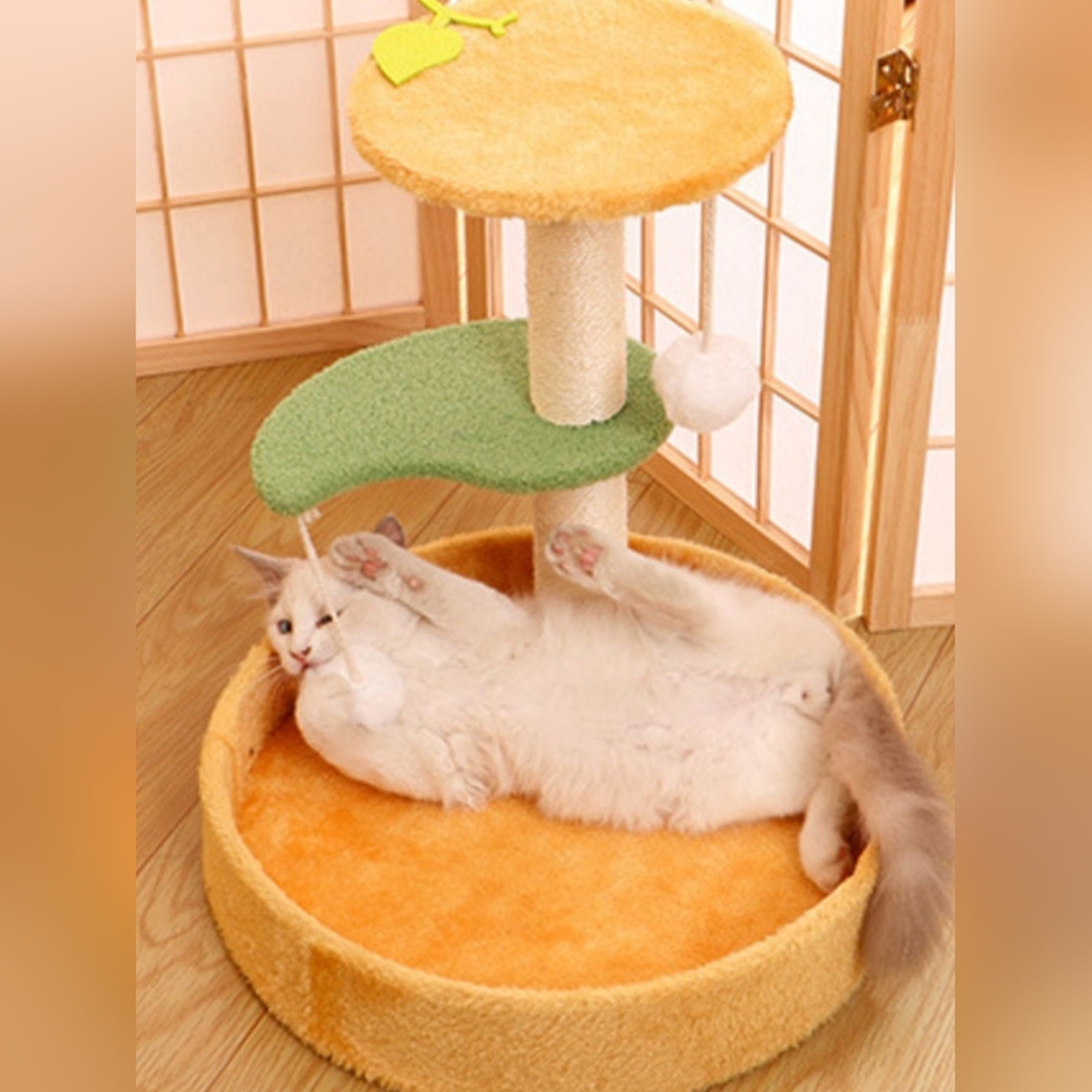 Cozy Cat Scratch Post Tree with Green and Orange Platforms